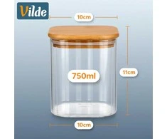 Stiklinė talpa Vilde su bambuko dangteliu ir silikonine tarpine 750 ml