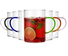 Stikliniai puodeliai su rankenėlėmis, 290 ml, skaidrūs, 10 × 7 × 10 cm, 6 vnt.