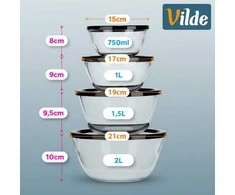 Stikliniai dubenėliai su dangčiais 750 ml, 1 l, 1,5 l, 2 l (4 vnt.)