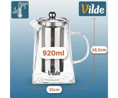 Stiklinis arbatinukas su nerūdijančio plieno sieteliu Vilde 920 ml