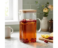 Stiklinis ąsotis su bambukiniu dangčiu, 2,5 l, 19 × 12 × 23,5 cm