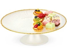 Stiklinis tortų stovas 21 cm - Balto auksinio dizaino