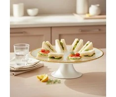 Stiklinis tortų stovas 21 cm - Balto auksinio dizaino