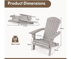 Sulankstoma Adirondack kėdė su aukštu atlošu ir plačiais porankiais, pilka, 88,9 × 71,1 × 94 cm, 2 vnt.