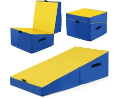 Sulankstomas gimnastikos pleištinis kilimėlis su EPE putomis, geltonas, 122 × 61 × 35 cm