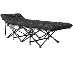 Outsunny sulankstoma kempingo lova, kelioninė lova su šonine kišene, čiužiniu, neslystanti, svečių lova, atlaikanti iki 150 kg, lauko, Oksfordo audinys, juoda, 190 x 67 x 37 cm