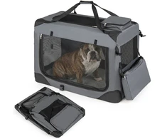 Sulankstomas minkštas transportavimo narvas su 3 durimis, pilkas, 83,8 × 58,4 × 58,4 cm