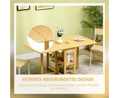HOMCOM sulankstomas valgomojo stalas, virtuvės stalas su lentynomis ir reguliuojamomis kojomis, kaimiško stiliaus, bambukinis, natūralaus medžio spalvos, 149,5 x 80 x 73,5 cm