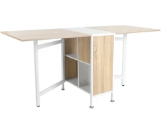 Sulankstomas stalas su 4 lentynomis, natūralios medienos spalvos ir baltas, 169 × 60 × 75 cm