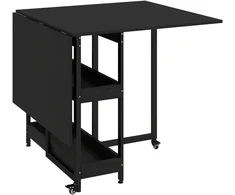 Sulankstomas valgomojo stalas su 2 atlenkiamais šonais, juodas, 133,4 × 80 × 75 cm