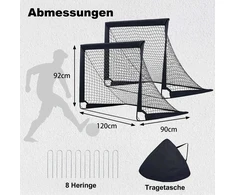 Sulankstomi futbolo vartai su nešiojimo krepšiu, juodi, 120 × 90 × 92 cm, 2 vnt.