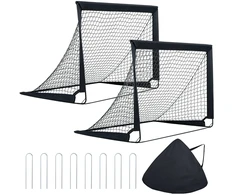 Sulankstomi futbolo vartai su nešiojimo krepšiu, juodi, 120 × 90 × 92 cm, 2 vnt.