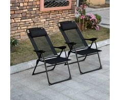 Outsunny sulankstoma kėdė, 2 vnt. rinkinys, reguliuojamas atlošas, porankiai, kempingo kėdė sodui, balkonui, išlaiko iki 120 kg