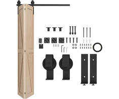 Sulankstomų stumdomųjų durų furnitūros komplektas su J formos laikikliais, juodas, 122 cm