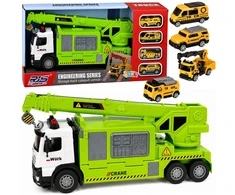 Lean Toys Sunkvežimis su kranu ir transporto platforma žalia 4 vnt.