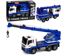 Lean Toys Sunkvežimis su kranu mėlynas ir baltas
