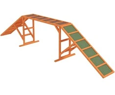 PawHut šunų dresūros tiltelis, šunų agility įranga su saugos strypu, neslystantis paviršius, sodo treniruoklis, 325 x 55 x 69 cm, oranžinis