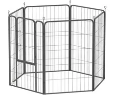 PawHut 6-kampis šuniukų voljeras, 6 grotelės, su durelėmis, lankstus, sulankstomas, su apsauginiu tentu, 100 cm aukščio, šunų ir kačių aptvaras, tinka naudoti viduje ir lauke