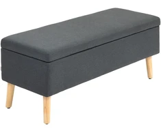 HOMCOM suoliukas, minkštasuolis su daiktadėže, lovos suoliukas, lininės išvaizdos, prieškambariui, miegamajam, svetainei, guminio medžio, tamsiai pilkas, 110 x 39 x 45 cm