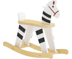 Supamasis arkliukas, ponio formos, su rankenomis, juodos, baltos ir natūralios medienos spalvos, 68 × 26 × 53 cm