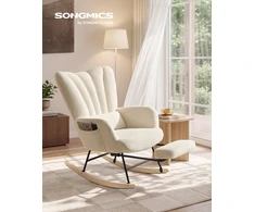Songmics Supamasis fotelis su kojų atrama ir nuimama pagalve, kreminės baltos spalvos, 92–126,5 × 71,5 × 92 cm