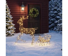 Šviečiantis elnio ir rogių rinkinys, 175 LED, 8 apšvietimo režimai, rudas, 82 × 32 × 120 cm ir 45 × 28 × 41 cm, 2 dalių