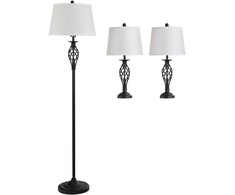 Lempos komplektas, 3 dalių vintažinis metalinis lempų komplektas, 38x158 cm, juoda, balta