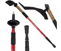Teleskopinė nordic walking lazda su kamštine rankena, raudonas