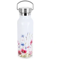 Termosas butelio formos su plačia anga, baltas su gėlių motyvu, 560 ml