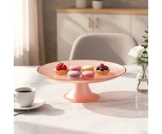 Elegantiška tortų lėkštė su stovu 21 cm rožinė
