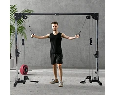 SPORTNOW kabelių treniruoklis namams, svoriai iki 50 kg kiekvienoje pusėje, kabelių stotis su rankenomis, laisvai pastatomas kabelių bokštas treniruotėms namuose, 245 x 207 cm