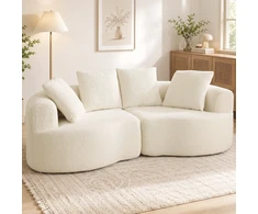 Trivietė berėmė sofa, kreminės baltos spalvos, 207 × 107 × 62 cm