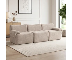 Trivietė modulinė šenilinė sofa, smėlio spalvos, 277 × 90 × 82 cm