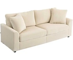 HOMCOM 3 vietų sofa, sofa su porankiais, pagalvėlėmis, minkšta sofa su kordu, storai paminkštinta poilsio sofa iki 450 kg svetainei, miegamajam 212 x 80 x 88 cm, kreminės baltos spalvos