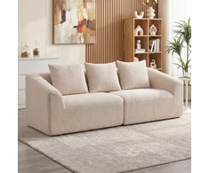 Trivietė sofa be rėmo su kišeninėmis spyruoklėmis, smėlinė, 225 x 93 x 83 cm
