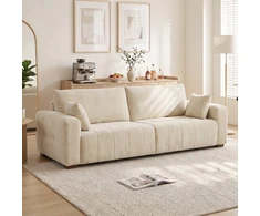 Trivietė sofa su aksominiu apmušalu, kreminė, 220 x 86 x 84 cm