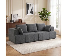 Trivietė sofa su kišeninėmis spyruoklėmis ir šeniliniu apmušalu, pilka, 248 x 104 x 87 cm