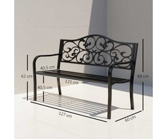 Outsunny 3-vietis sodo suoliukas, plieno suoliukas su porankiais, ketaus, juodas, 127x60x89cm