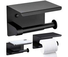 Tualetinio popieriaus laikiklis su lentynėle, juodas