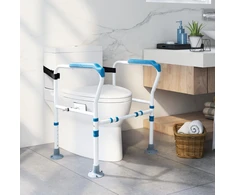 Tualeto saugos turėklas, reguliuojamo aukščio, mėlynas ir baltas, 62,2–67,3 × 49,5 × 64,8–77,5 cm