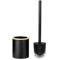 Tualeto šepetys su silikoniniais šeriais ir stovu, juodas, 37 cm