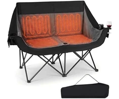 Turistinė kėdė, šildoma dvivietė, juoda / tamsiai mėlyna, 147,3 × 59,7 × 94 cm