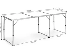 MultiGarden Turistinis stalas, sulankstomas kempingo stalas, baltas stalviršis, 180 x 60 cm