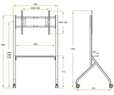 Techly TV laikiklis Mobilus TV stovas 55–86" iki 80 kg su reguliuojama AV lentyna