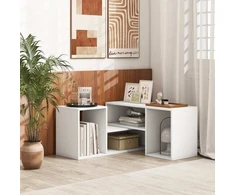 TV staliukas, 2 dalių su L formos lentynomis, juodos ir baltos spalvų, 80 × 30 × 40 cm