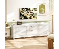 TV staliukas HOMCOM TV-Schrank für Fernseher bis zu 75 col., modernes Entertainment-Center mit 2 Schränken und 2 Schubladen, Hochglanz Weiß