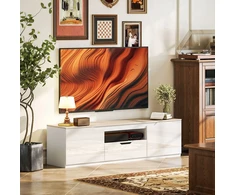 TV staliukas iki 65 col. televizoriams su kabelių angomis, natūralaus medžio spalvos, 160 × 38 × 43 cm