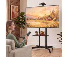 TV staliukas Mobilus televizoriaus stovas su ratukais ir reguliuojamo aukščio, juodas, 76 × 56 × 120–187,5 cm