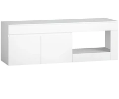 TV staliukas su 2 durelėmis ir atvira lentyna, baltas, 140 × 40 × 48 cm
