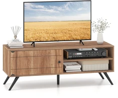 TV staliukas su spintele ir atviromis lentynomis, ąžuolo spalvos, 121,9 × 40,6 × 44,5 cm